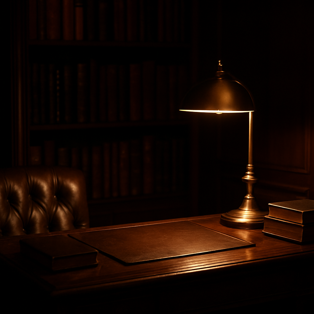 A quiet private study lit by a single lamp